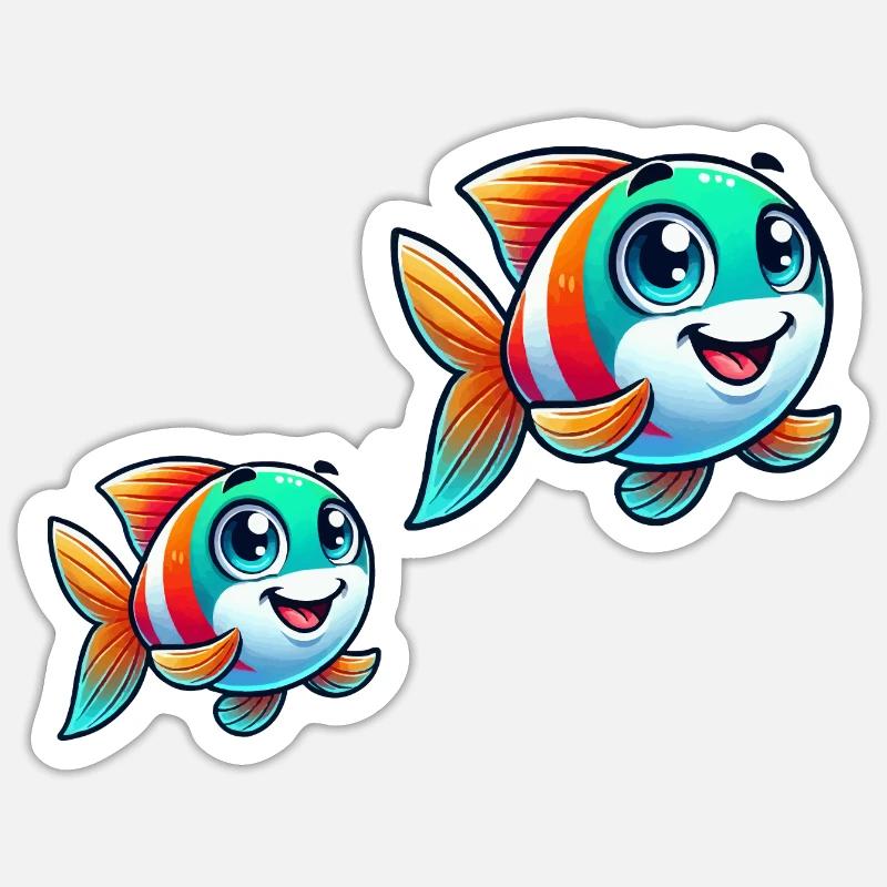 Bande dessinée de poisson - Sticker taille S (10 x 10 cm) - blanc mat