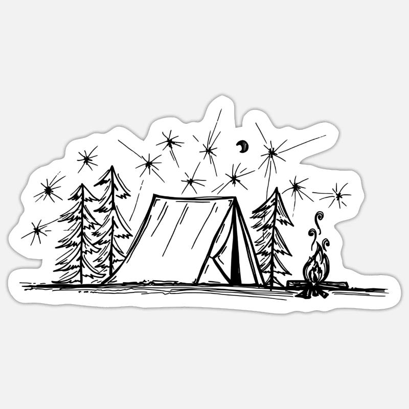 Camping en forêt - Sticker taille S (10 x 10 cm) - blanc mat