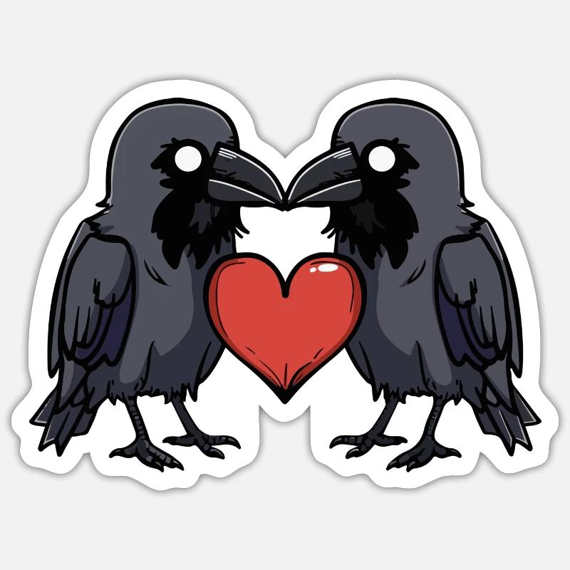 Rabe Valentinstag Herz - Sticker Größe S (10 x 10 cm) - Mattweiß