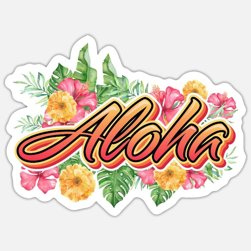 Aloha Holiday Hawaii Gift - Sticker taille S (10 x 10 cm) - blanc mat
