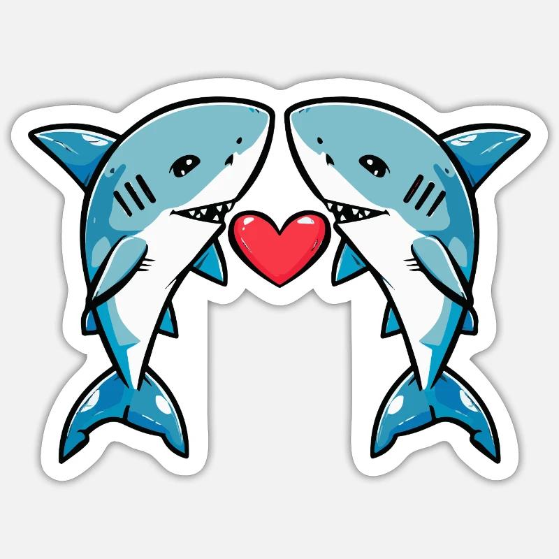 Couple de requins Saint-Valentin - Sticker taille S (10 x 10 cm) - blanc mat