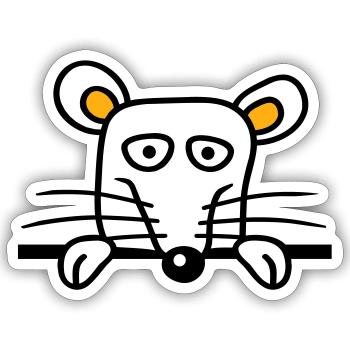 Maus Ratte hinter Mauer Zaun Schild guckt lustig - Sticker Größe S (10 x 10 cm) - Mattweiß - Vorne