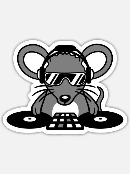 Maus DJ Sonnenbrille Kopfhörer Party Feiern Musik - Sticker Größe S (10 x 10 cm) - Mattweiß