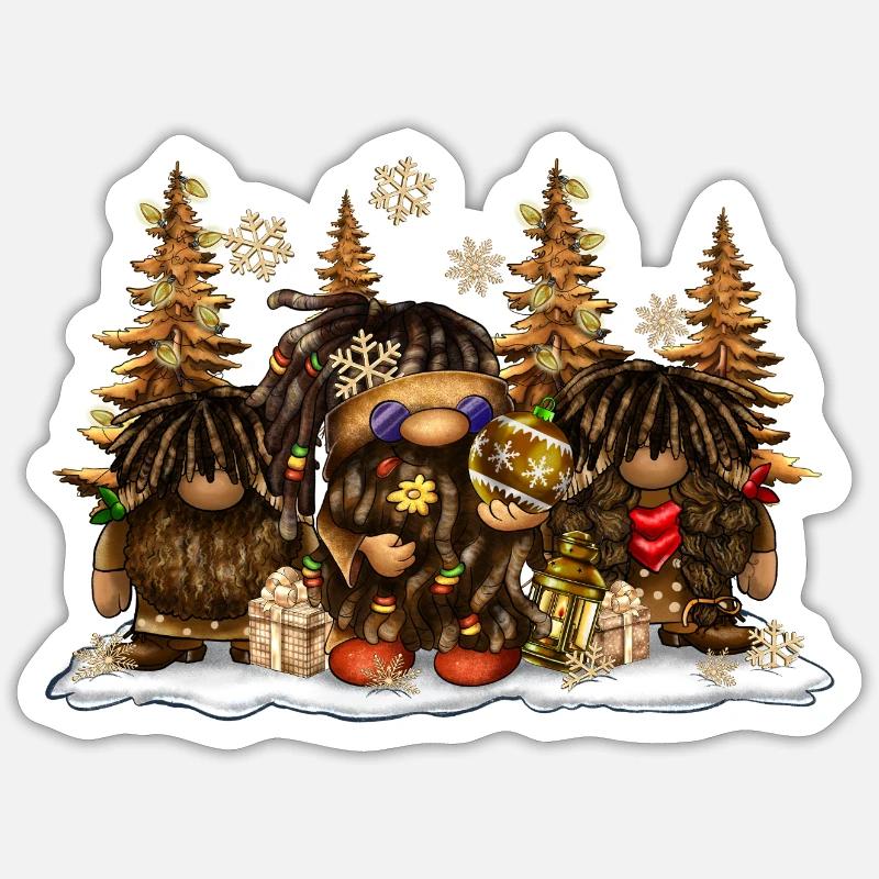 Noël Afro Gnome - Sticker taille S (10 x 10 cm) - blanc mat
