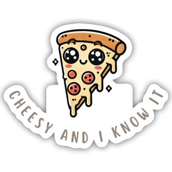 Tranche de pizza drôle – Chemise au fromage et géniale - Sticker taille S (10 x 10 cm) - blanc mat - Devant