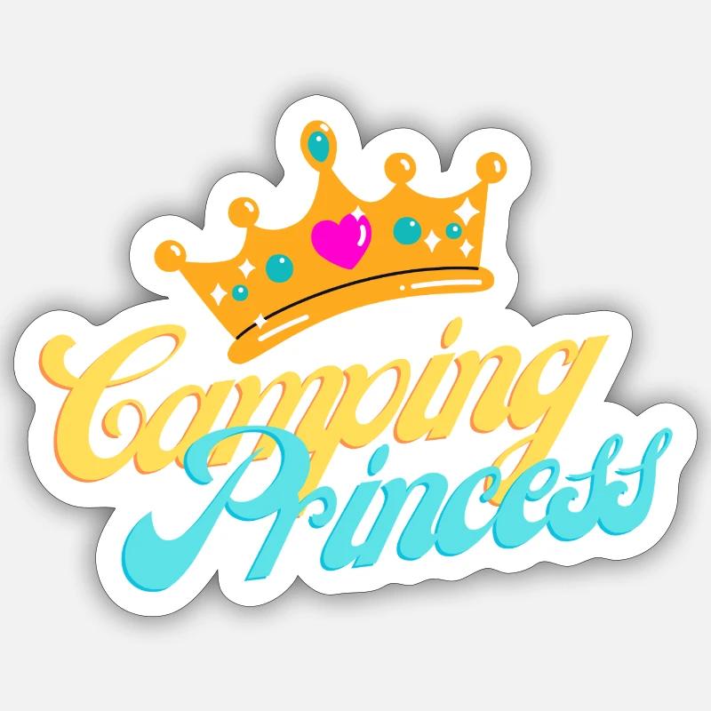 Camping Princesse - Sticker taille S (10 x 10 cm) - blanc mat