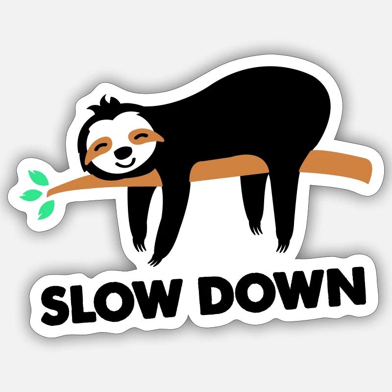 faultier slow down - Sticker Größe S (10 x 10 cm) - Mattweiß