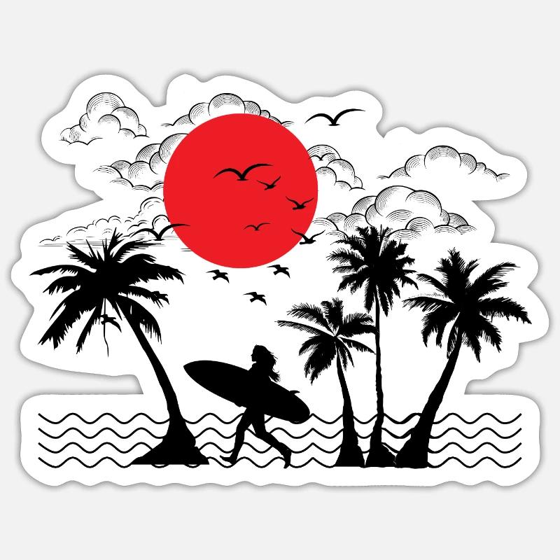 ÉTÉ surf plage - Sticker taille S (10 x 10 cm) - blanc mat