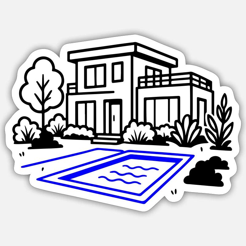 Maison Villa Construction de maison - Sticker taille S (10 x 10 cm) - blanc mat