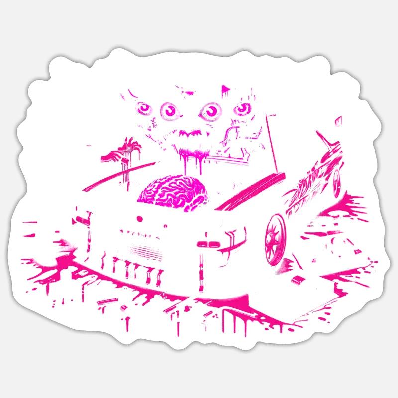 Neon Monster Car Graffiti Design - Sticker taille S (10 x 10 cm) - blanc mat