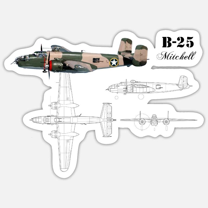Le B-25 - Sticker taille S (10 x 10 cm) - blanc mat
