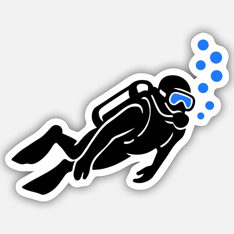 Silhouette de plongeur Plongée - Sticker taille S (10 x 10 cm) - blanc mat