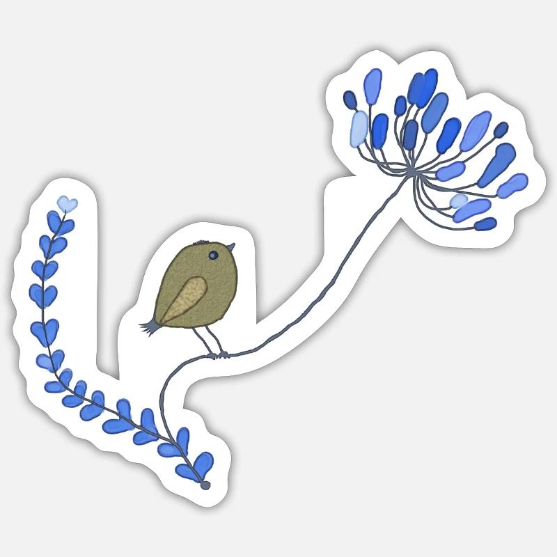 Vogel mit Blume Sticker Größe S (10 x 10 cm)