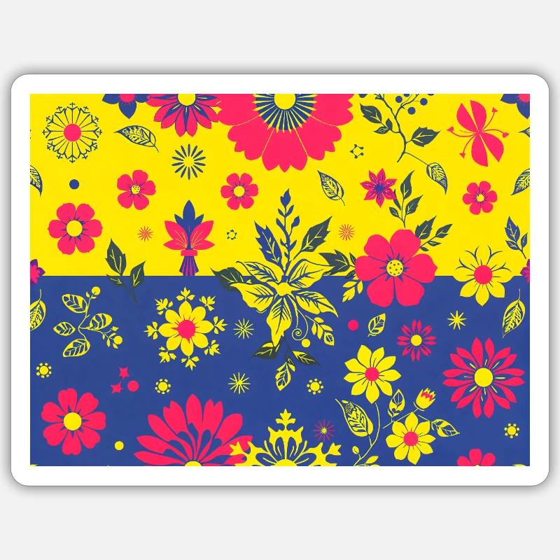 Blumenmuster mit kontrastfarbenem Hintergrund Sticker Größe S (10 x 10 cm)
