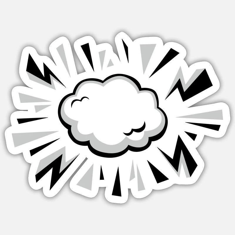 Nuage comique avec éclairs - Sticker taille S (10 x 10 cm) - blanc mat