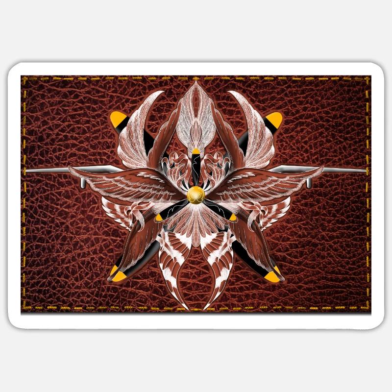 Mandala Firewing sur aspect cuir Sticker taille S (10 x 10 cm)