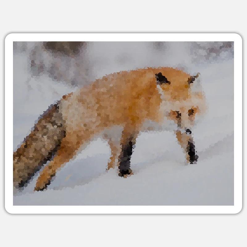 Fuchs im Schnee Aquarell - Sticker Größe S (10 x 10 cm) - Mattweiß