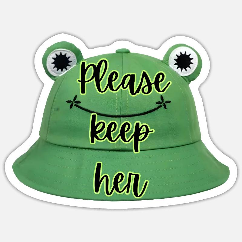 Please keep here - Frog hat - Sticker size S (10 x 10 cm) - white matte