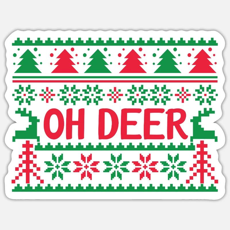 Hässlicher Pullover - Oh Deer - Sticker Größe S (10 x 10 cm) - Mattweiß