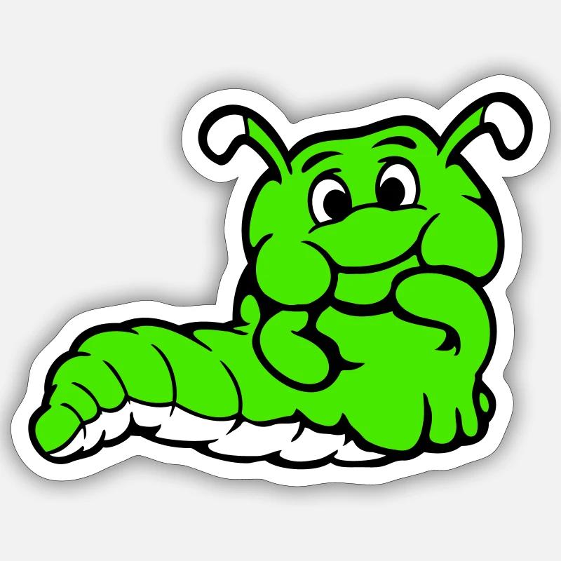 Chenille Ver Timide Amicale Curieux - Sticker taille S (10 x 10 cm) - blanc mat