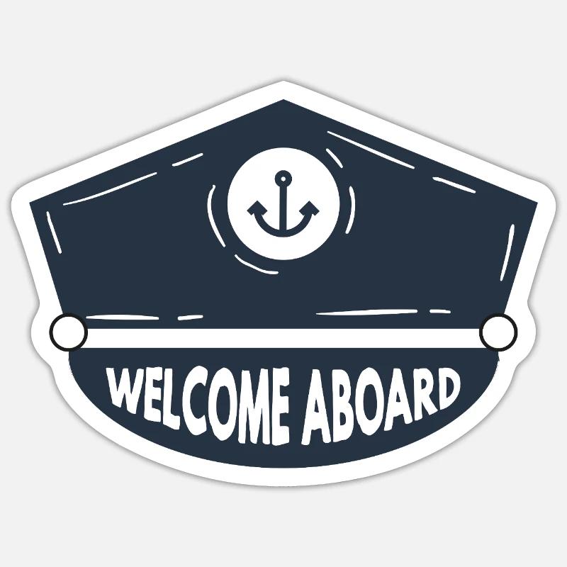 Nautic Design Welcome Aboard Anchor Patch Cap Navy Sticker size S (10 x 10 cm)