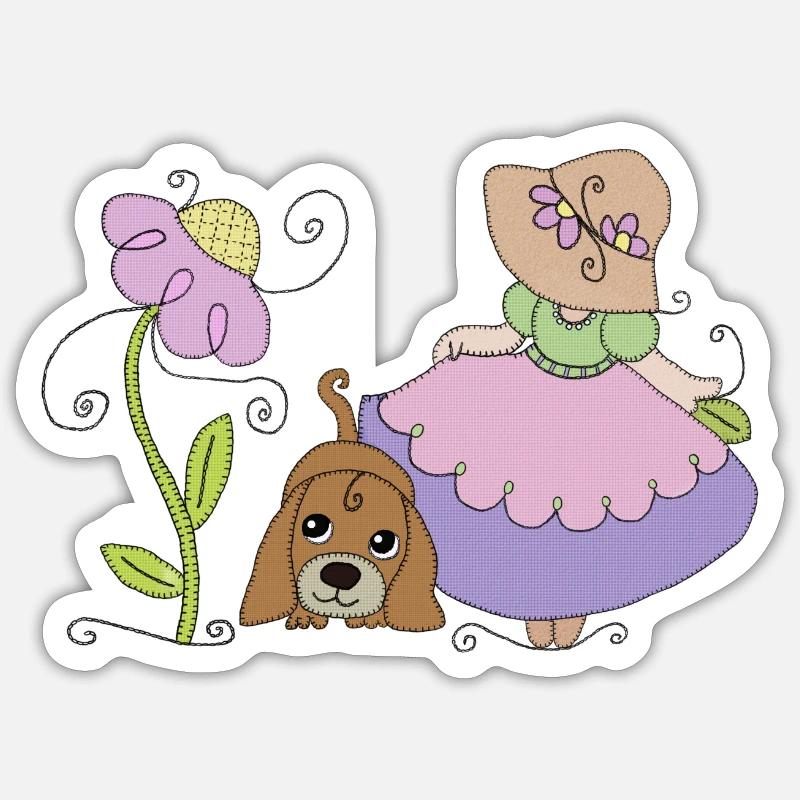 Maedchen_mit_Hund Sticker taille S (10 x 10 cm)
