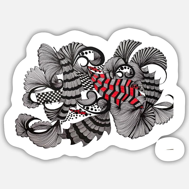 Black White Red Pattern - Sticker size S (10 x 10 cm) - white matte