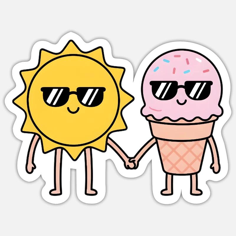 Dessin animé Happy Summer Sun - Sticker taille S (10 x 10 cm) - blanc mat