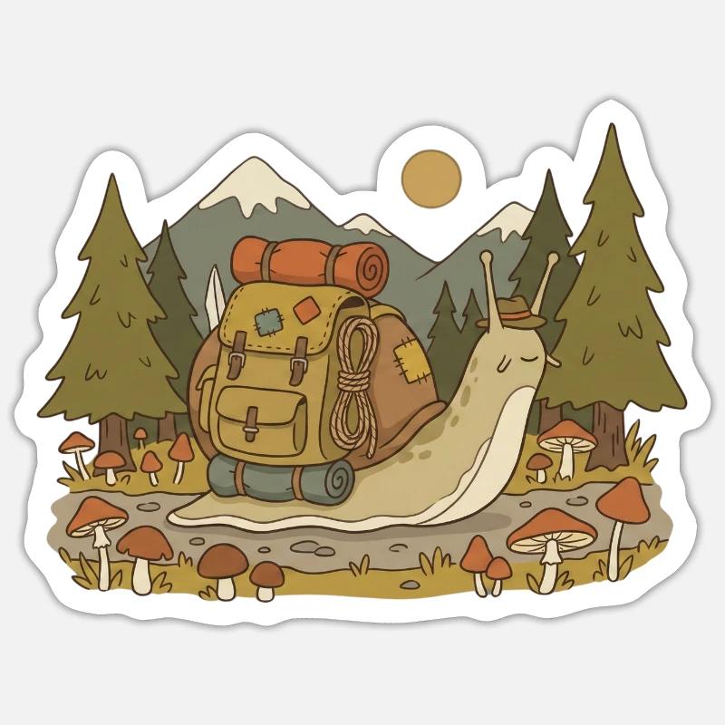 Aventure de randonnée sur un sentier forestier - Sticker taille S (10 x 10 cm) - blanc mat