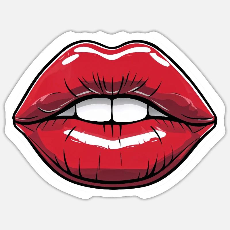Kissable Lips Comic Style Lip Red - Sticker size S (10 x 10 cm) - white matte