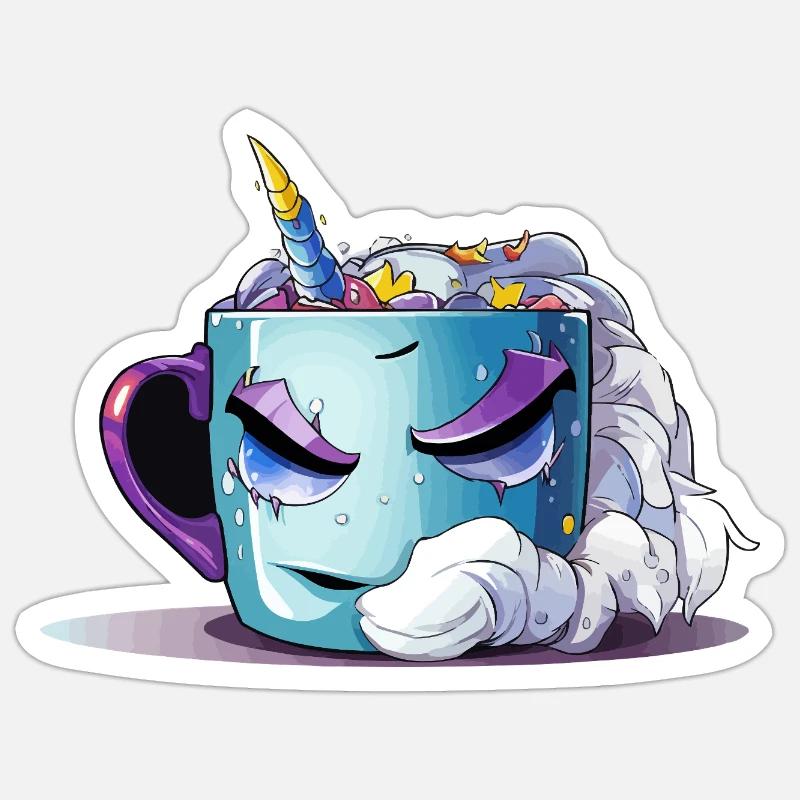 Schlafendes Einhorn-Tassendesign - Sticker Größe S (10 x 10 cm) - Mattweiß