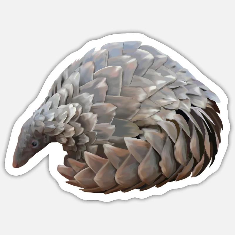 Pangolin dessiné à la main - Sticker taille S (10 x 10 cm) - blanc mat