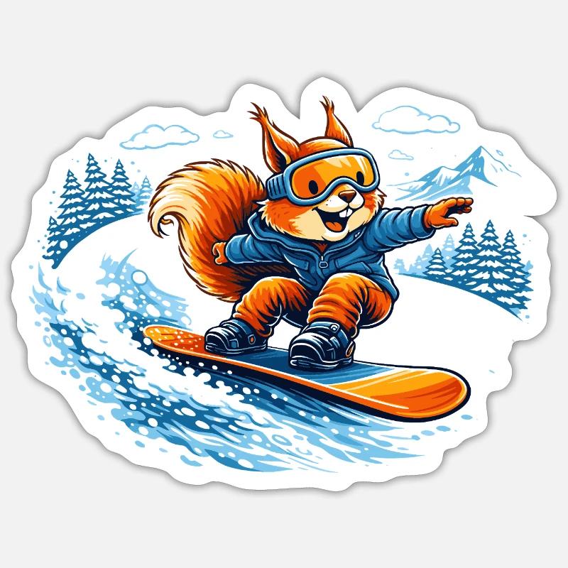 Lustiges Snowboard Eichhörnchen – Winter Fun - Sticker Größe S (10 x 10 cm) - Mattweiß