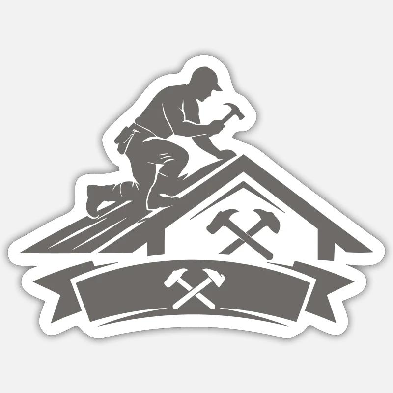 Dachdecker Dachbauer Logo - Sticker Größe S (10 x 10 cm) - Mattweiß