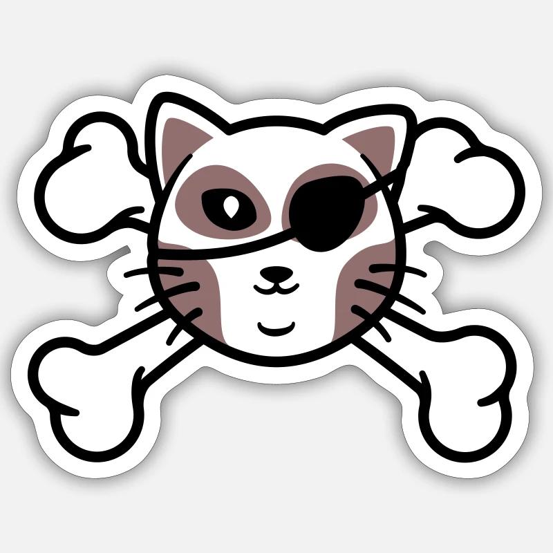 Piraten-Kätzchen-Schädelpatch Sticker Größe S (10 x 10 cm)