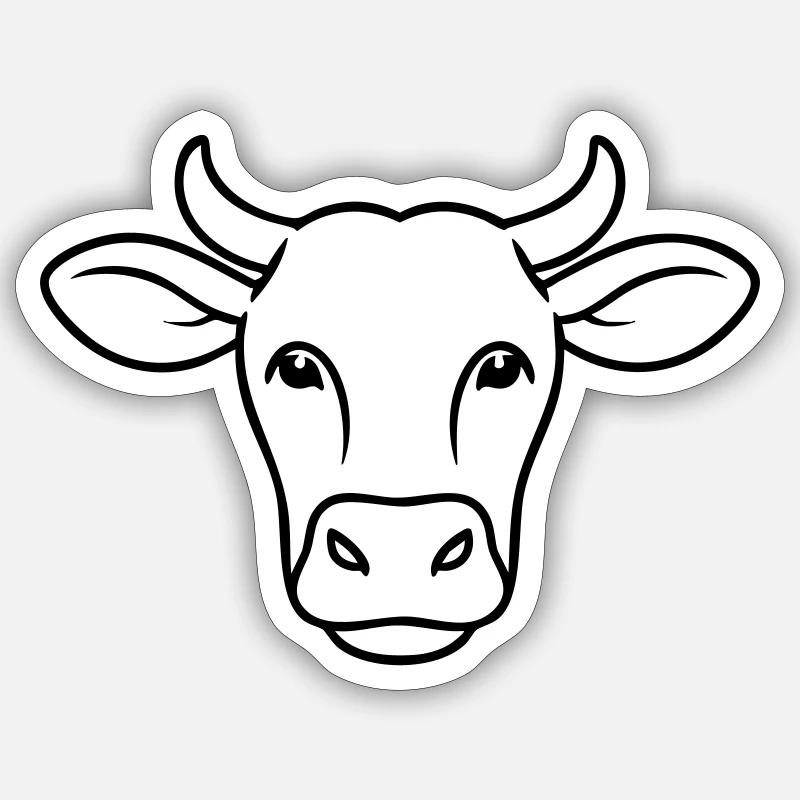 Kuh Kopf Line Art Minimal - Sticker Größe S (10 x 10 cm) - Mattweiß