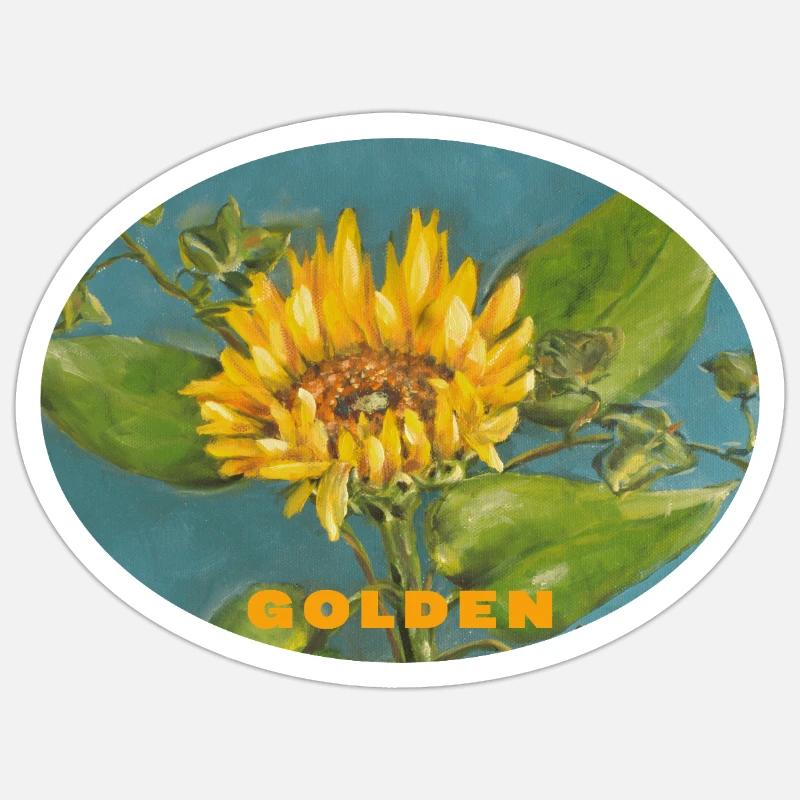 Golden - Vibrant Sunflower Macro Ellipse Sticker size S (10 x 10 cm)