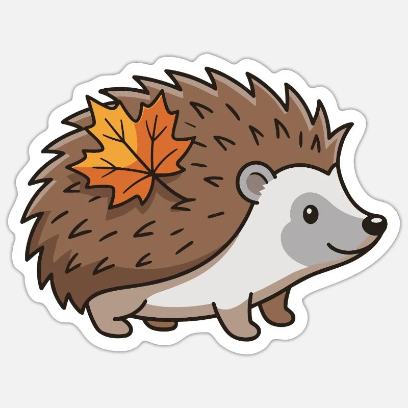 Hérisson Feuille d’Automne, Animal Mignon - Sticker taille S (10 x 10 cm) - blanc mat