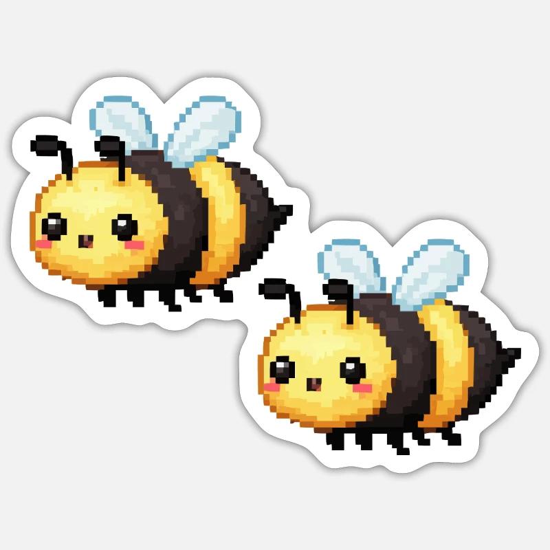 Pixel Bees Duo - Sticker size S (10 x 10 cm) - white matte