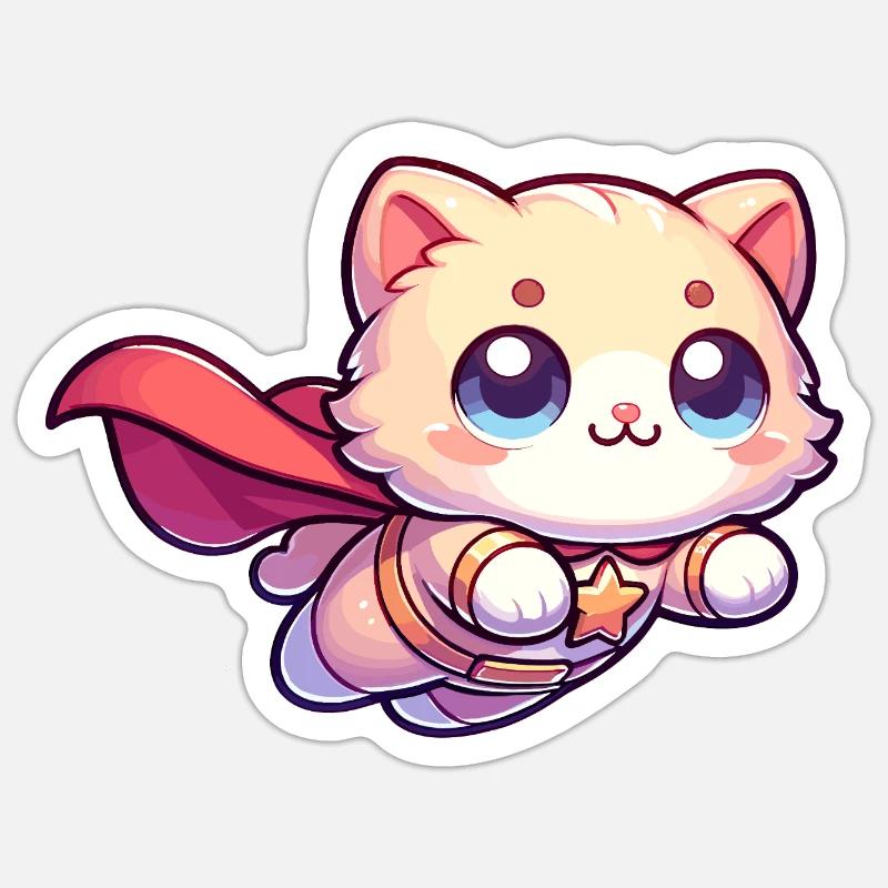 Super-héros Chat Chaton Héros Chaton - Sticker taille S (10 x 10 cm) - blanc mat