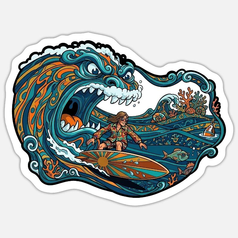 Aventure de vagues géantes de vagues - Sticker taille S (10 x 10 cm) - blanc mat