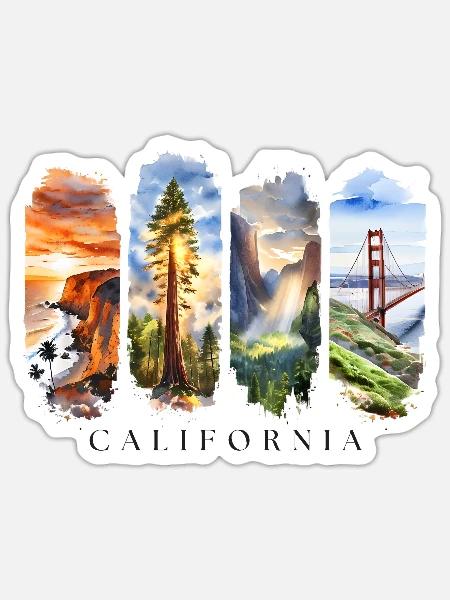 California Urlaub Travel – Golden State Motiv - Sticker Größe S (10 x 10 cm) - Mattweiß