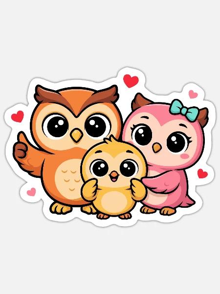 Herzige Eulenfamilie Trio - Sticker Größe S (10 x 10 cm) - Mattweiß