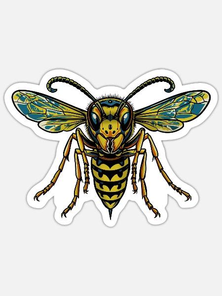 Wespe im Farbenklang - Sticker Größe S (10 x 10 cm) - Mattweiß