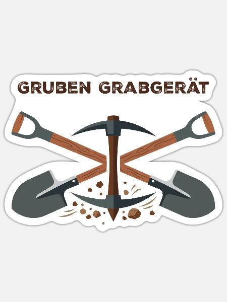 Gruben Grabgerät Bergbau Emblem - Sticker Größe S (10 x 10 cm) - Mattweiß