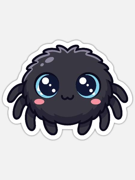 Niedliche, süße Cartoon-Spinne mit großen blauen Augen - Sticker Größe S (10 x 10 cm) - Mattweiß