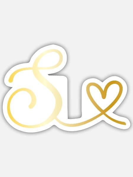 Buchstabe S goldenes Monogramm mit Herz - Sticker Größe S (10 x 10 cm) - Mattweiß