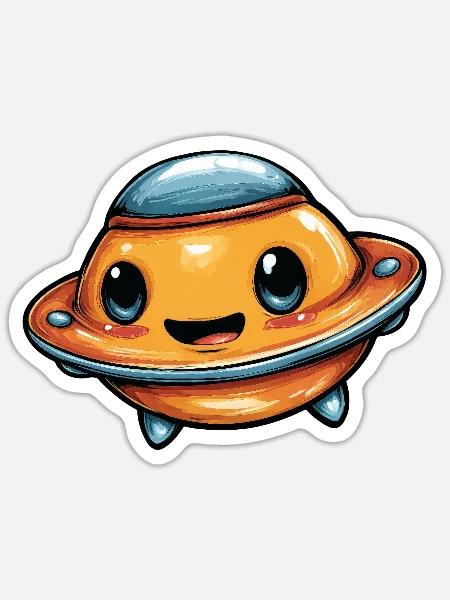 Kawaii UFO - Sticker Größe S (10 x 10 cm) - Mattweiß