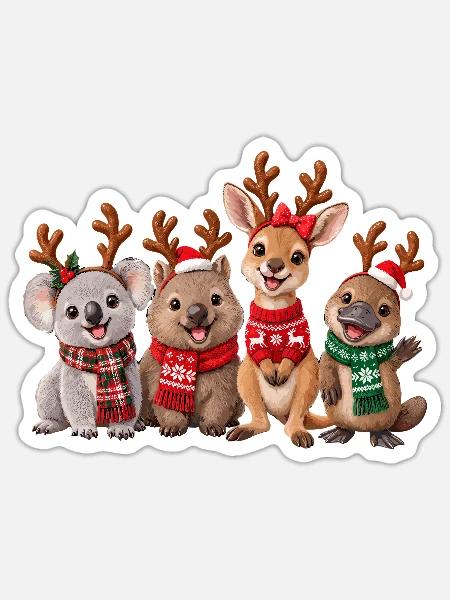 Australische Tiere feiern Weihnachten - Sticker Größe S (10 x 10 cm) - Mattweiß