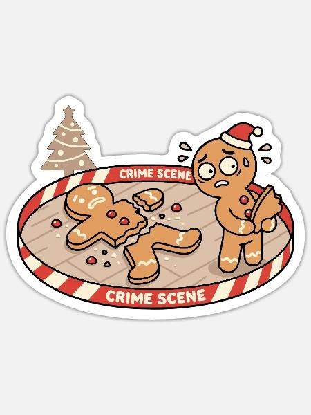 Kawaii Tatort-Lebkuchen-Keksraub - Sticker Größe S (10 x 10 cm) - Mattweiß